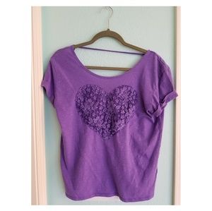 Lavender tshirt with lace heart.